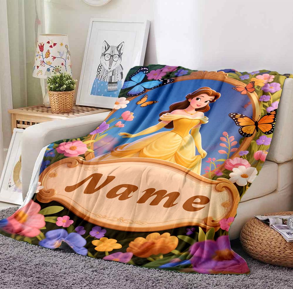 Custom Name Butterfly Garden Flannel Blanket Throw Blanket Soft Warm Sofa Bed Home Decor Unique Gift