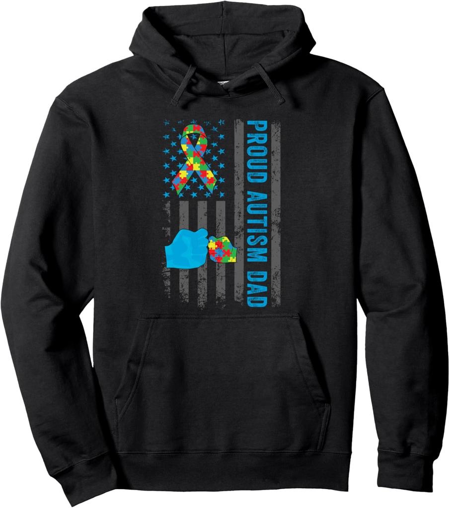 Proud Autism Dad American Flag Awareness Design Unisex Hooded Sweatshirt