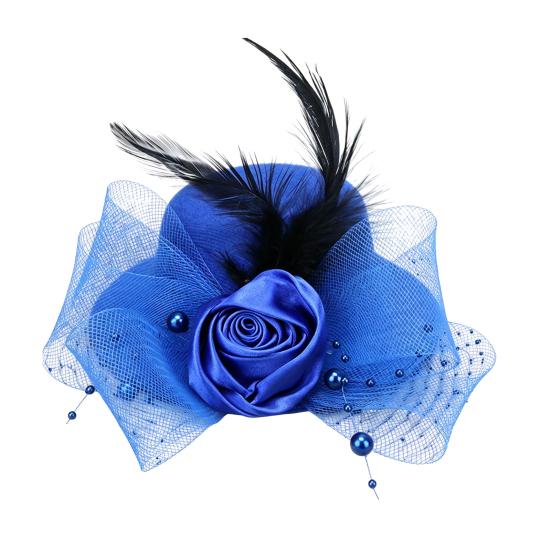 Yousheng Retro Pillbox Hat Elegant Rose Hat with Feathers Mesh Bow 20s 50s Pillbox Hat for Kids Girls Stage Performances Theme Party Photo Props синий