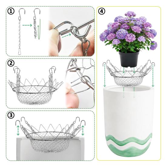 Pflanzeinsatz-Erhöhung Verstellbare Pflanzen-Erhöhung Innen für Blumentopf Robuste Blumentopf-Erhöhung mit Hakenketten für 12-18 Zoll breite Öffnung Hohe Pflanzentöpfe