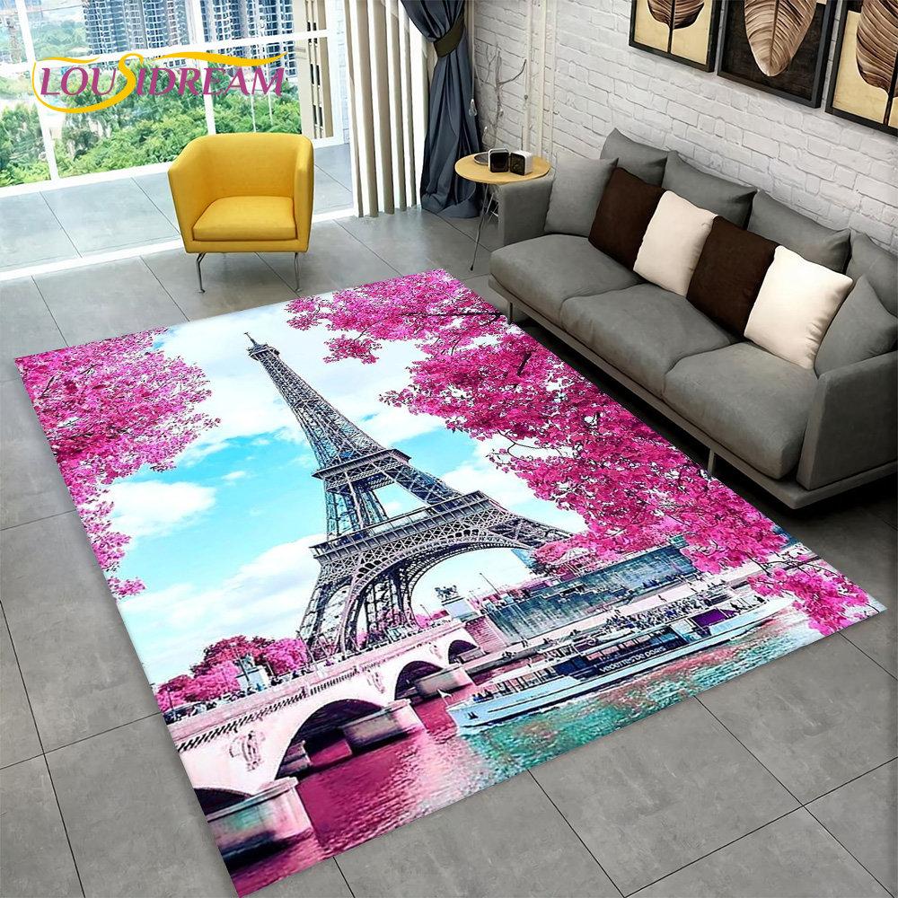 France Paris Eiffel Tower Romantic Art Area Rug,Carpet Rug for Living Room Bedroom Sofa Doormat Kitchen Decor Non-slip Floor Mat