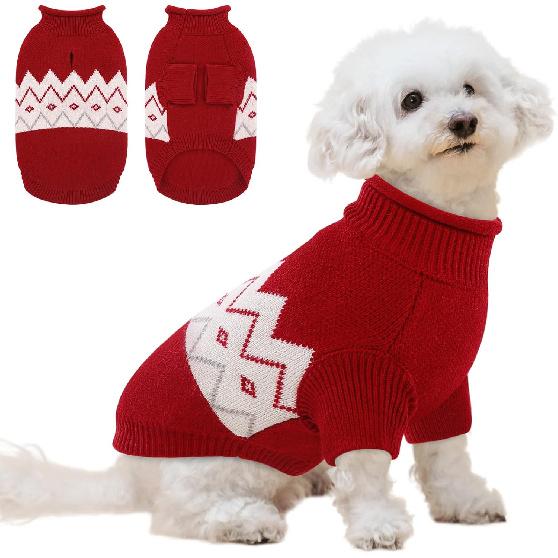 Queenmore Warm Dog Sweater, Soft Pet Knitwear, Knitted Pullover, Vlentines Day Gifts Winter Pet Clothes for Small Medium Dogs Cats