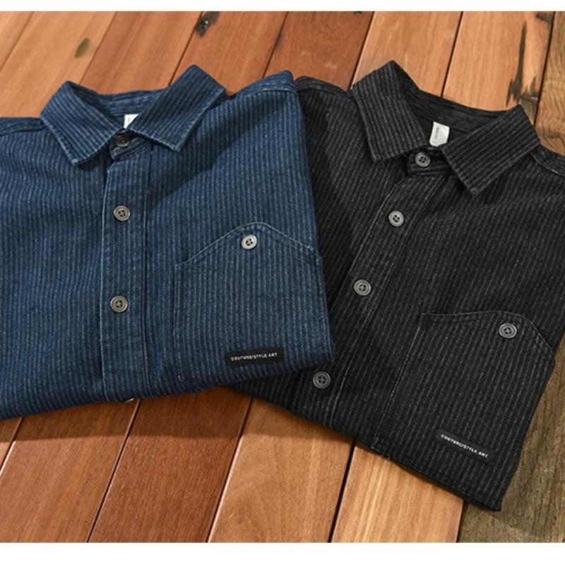 Neue Denim-Hemden für Herren Frühling und Herbst Jugend Streetwear Lockere Freizeithemden Langärmliges Streifenhemd 4XL Mode Jeans Herren Oberteile