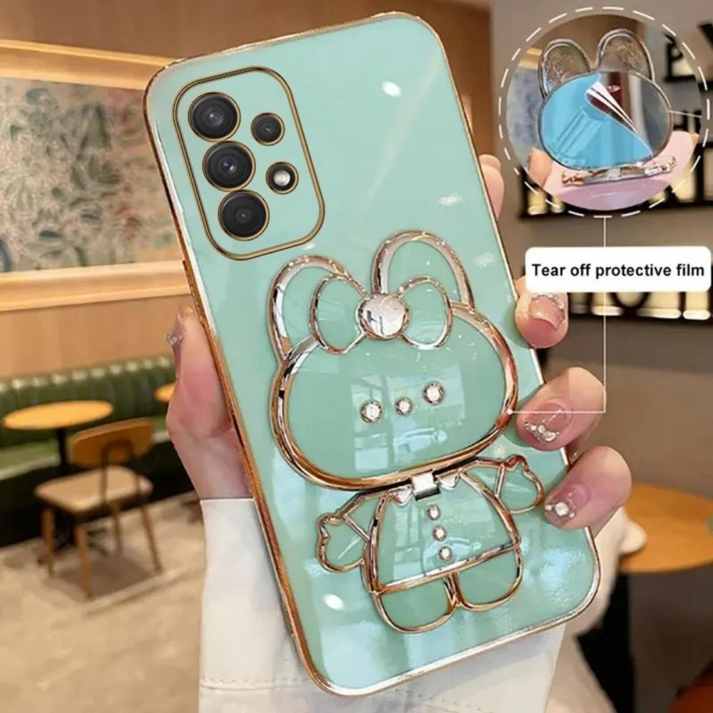 Phone Case For Xiaomi Poco X7 X6 F7 Pro M6 F6 F3 F4 X5 X3 C65 C75 Makeup Mirror Rabbit Holder Straight Edge Soft Cover