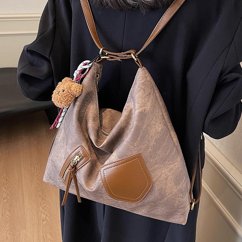 Trendy New Korean Retro Contrasting Colors Fashionable High-end Double Shoulder Tote Women's Bag Commuter Versatile Single Shoulder Messenger Bag