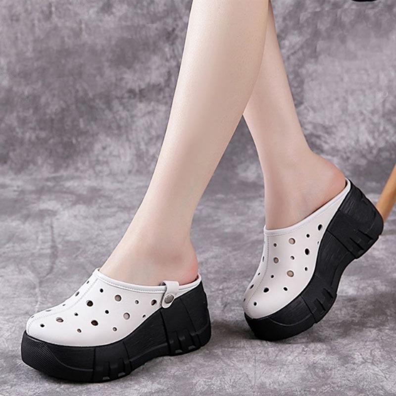Fashion Women's Slippers and Ladies Sandals Kawaii Slides Black Junior Shoes Round Toe Wedge Heel Cute on Sale Cheap Liquidation Shoe 39