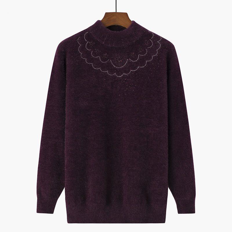 Fashionable Fleece-Lined Grandma's Knit Sweater: Half-High Collar, Imitation Mink Hair, Plus Size