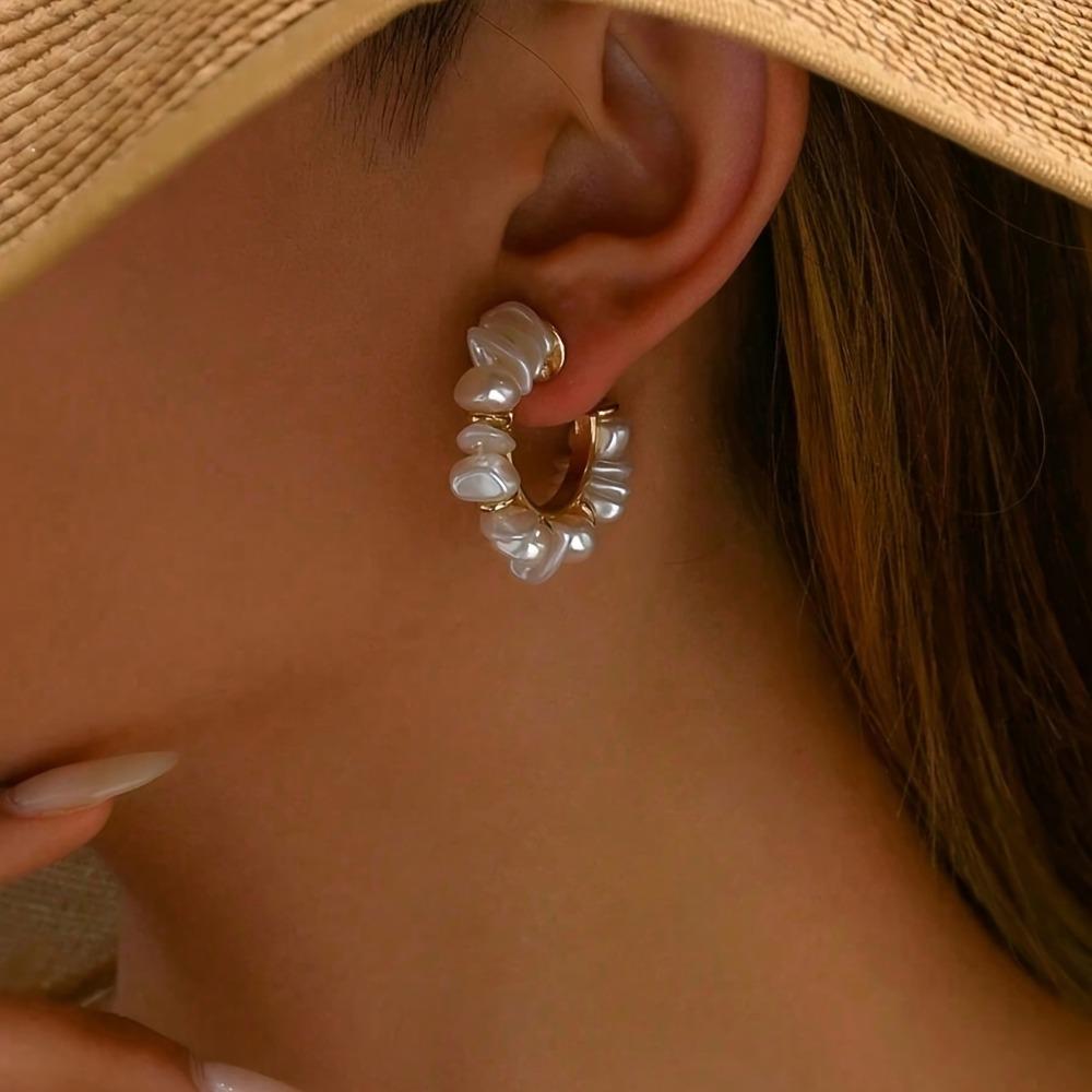 Gold Color Circle Hoop Earrings Imitation Pearl Jewelry for Women Party Daily Wear