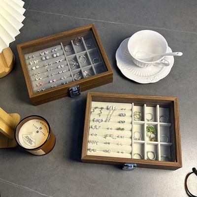 Jewelry Display Box Storage Cover for Rings Nelaces Earrings High-End Small Hand Jewelry Box Bla Walnut Pattern