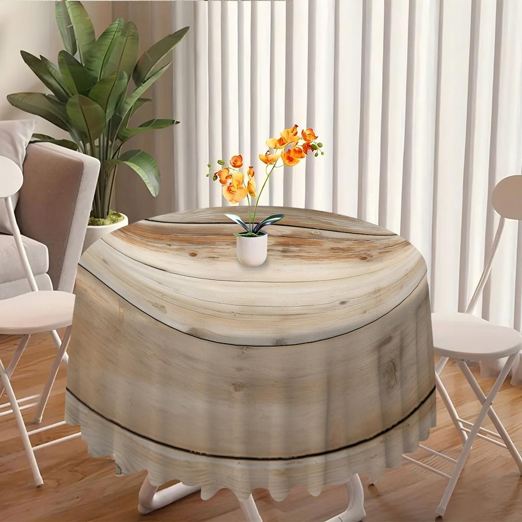 One Vintage Wood-grain Digital-printed Polyester Tablecloth - Crease-resistant Machine-washable Rectangular Table Coverzyc
