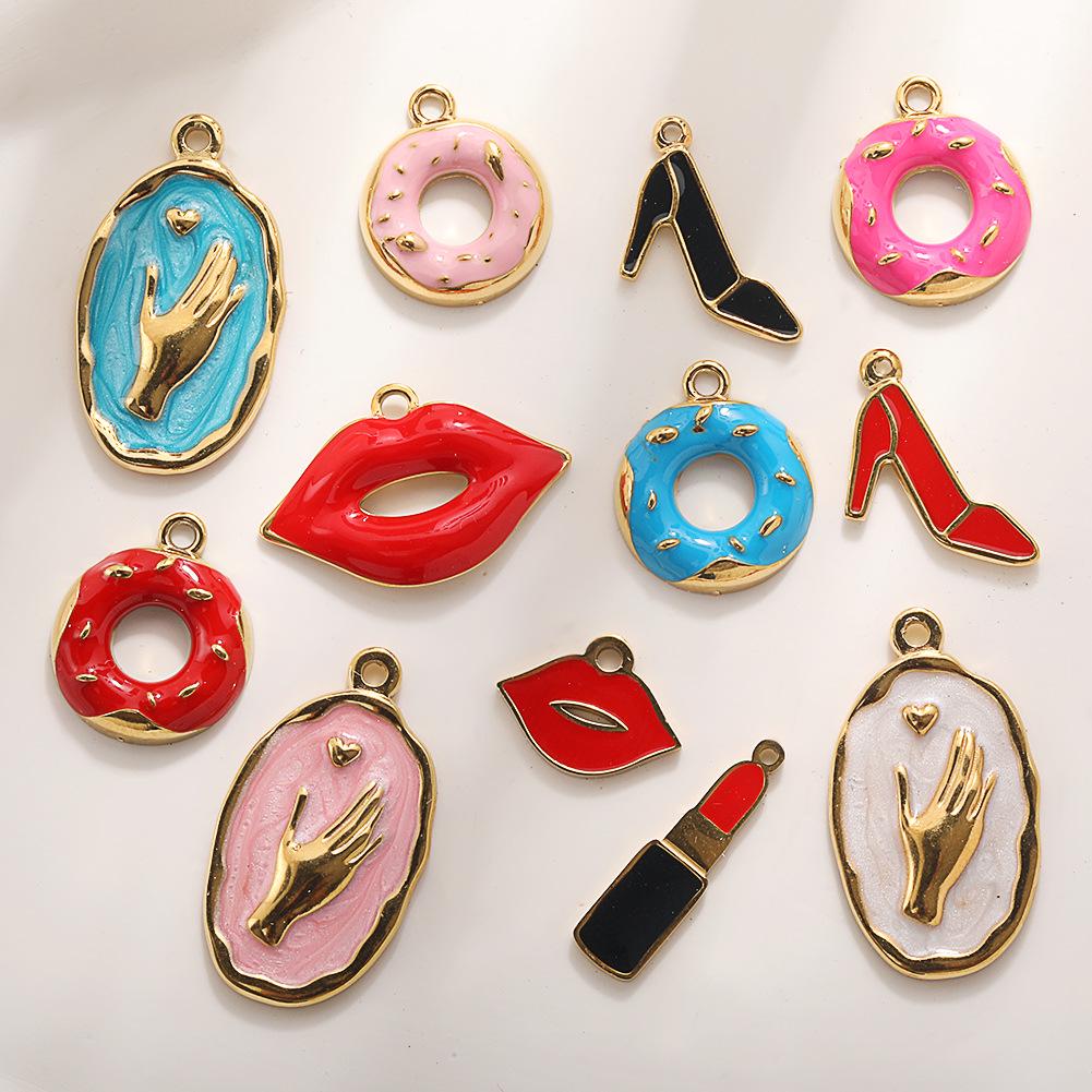 Stainless Steel Drip Oil DIY Pendant: Stylish Lips & Donut Charms with Titanium Steel Bracelet, Necklace & Earrings