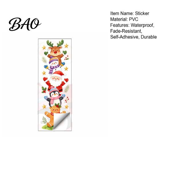 Cute Cartoon Wall Stickers Watercolor Christmas Stack?Up Characters Stickers, Removable Self?Adhesive Door Decorative Holiday Murals Sticker,