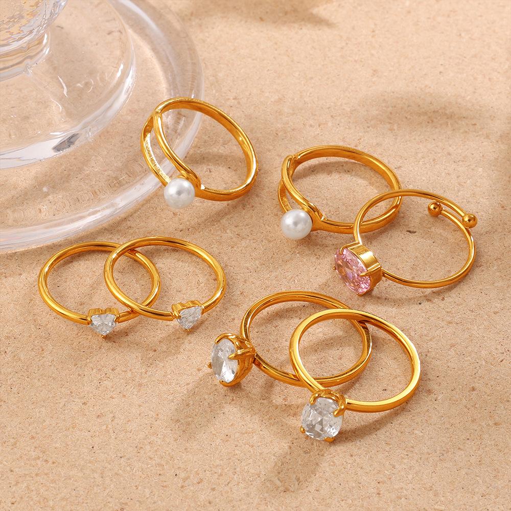 Simple wind sugar cube multi-layer diamond-encrusted zircon open ring women's stainless steel light luxury unique adjustable ring