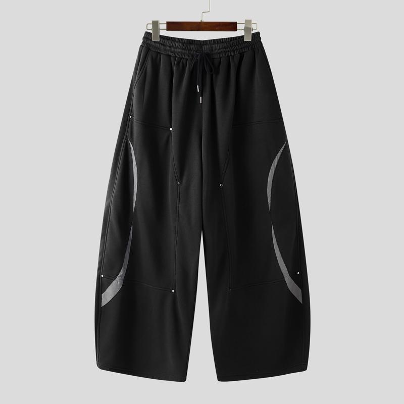 INCERUN Men Elastic Waist Casual Stitching Sports Sweatpants Long Pants with Pockets M