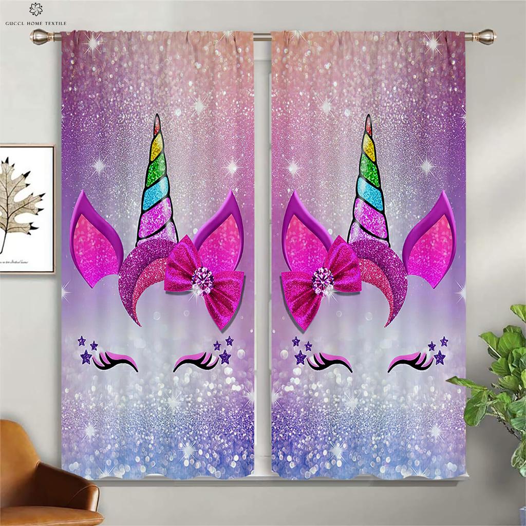 Custom Curtains for Kids Room, Dreamy Unicorn, Rainbow, Pink, Living Room, Kitchen, Window, Printed, 2 Pieces