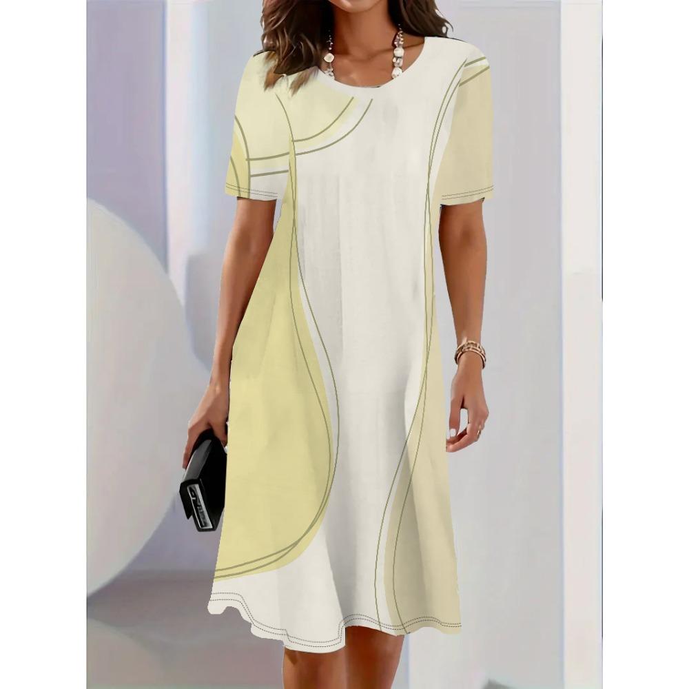Fashion Women Elegant Dress Gradient Print Design Sense Pattern Summer Elegant Women A-Line Dress Casual Short Sleeve Mini Dress