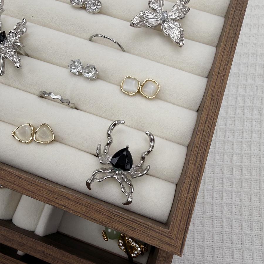 1 Pc, Walnut Wood Pattern Jewelry Box, Jewelry Tray, Suitable for Storing Necklaces, Rings, Earrings and Ear Studs. Color: Beige