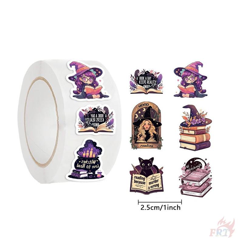 500Pcs/Roll Witches Love To Read - Mysterious Purple Kids Rewards Stickers - DIY Scrapbooks Album Decor Sealing Label Decals