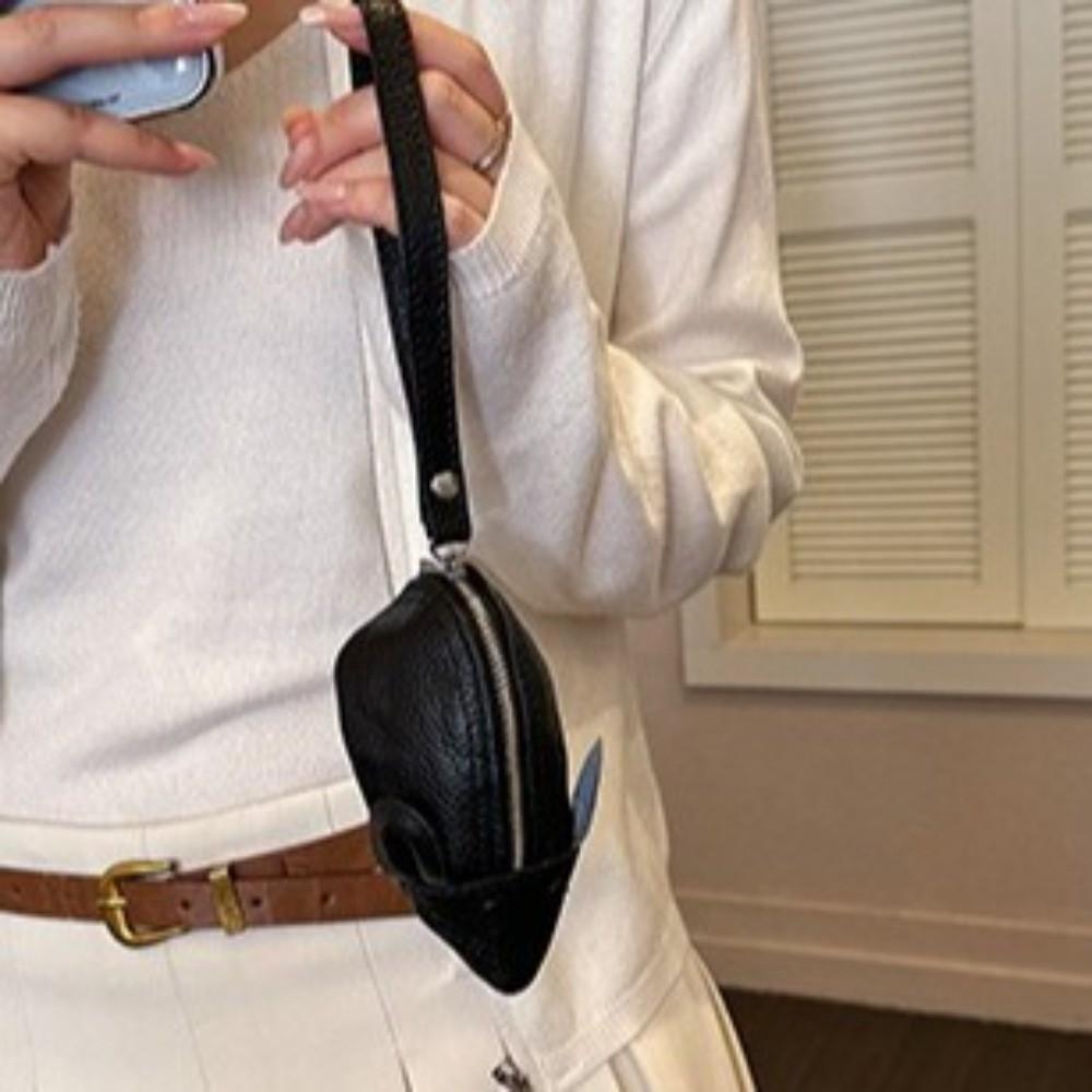 PU Leather Mouse Shape Coin Purse Creative Animal Change Purse Keychain Wristlet Pouch Travel
