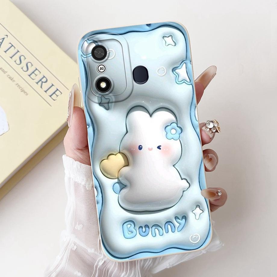 For Itel A27 A48 A25 A35 A48 A60 A60s A70 A04 Case Aesthetic Cartoon Panda Rabbit Pattern Camera Protection Matte Soft Cover