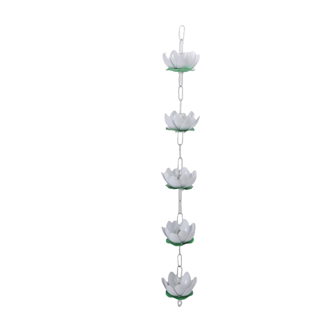 Sleufgoot Regenketting Buiten Dakgoot Regenwater Aluminium Opvanger met Haken 5 Bloemen voor Dakranden Wit 110cm