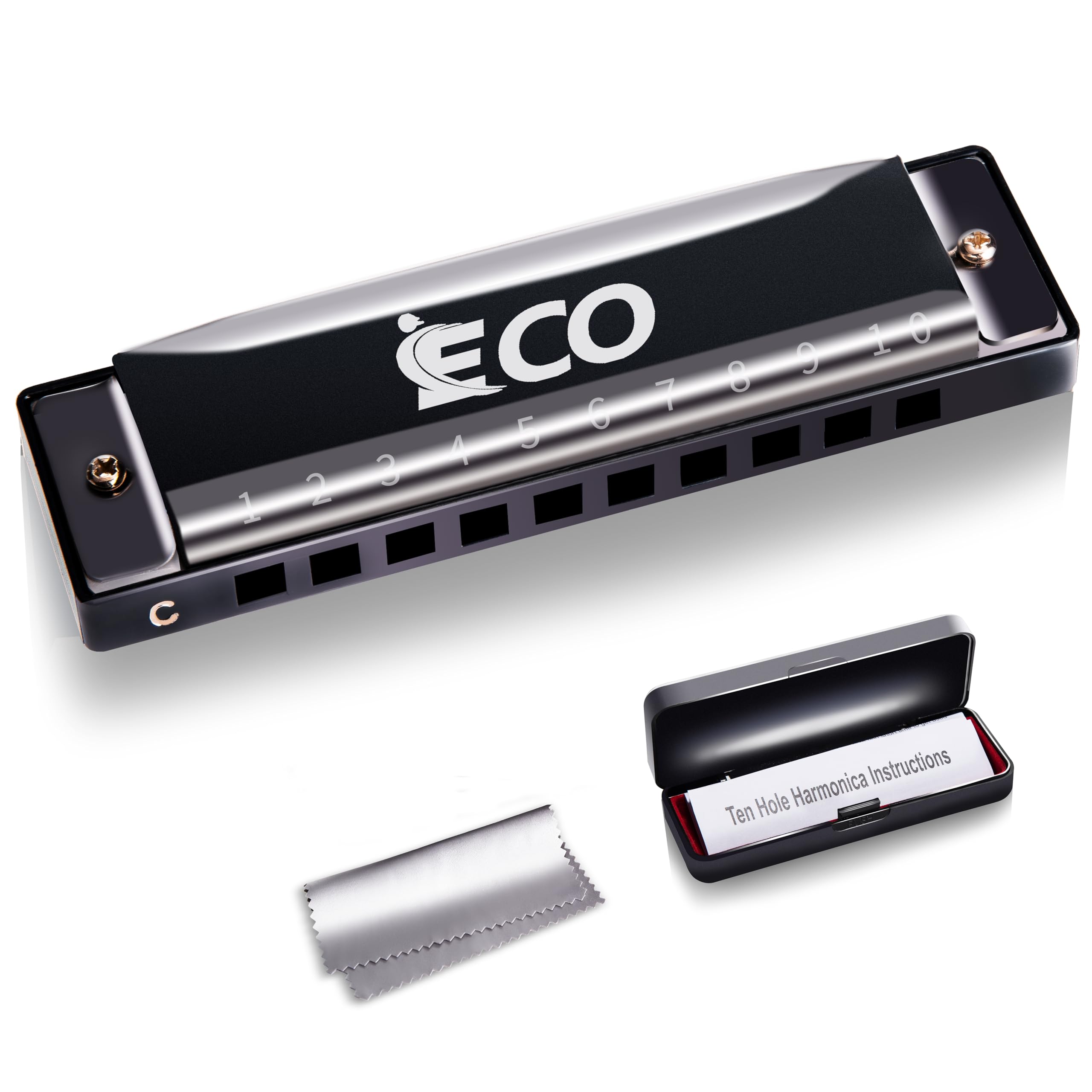 

iECO Diatonic Blues for Beginners and Advanced Key of Includes Polishing and Instructions Harmonica, 10-Hole Harp, Players, C, Case, Cloth,