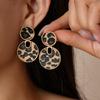 European and American autumn and winter retro geometric round flower leopard print silver needle earrings Maillard niche earrings
