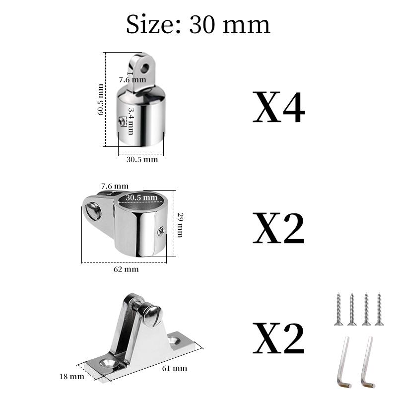 AndyMarine 8 PCS Marine 316 Stainless Steel Bimini Top Hardware Fitting Set 30/32mm Deck Hinge Jaw Slide Eye End Fitting 30mm 8pcs