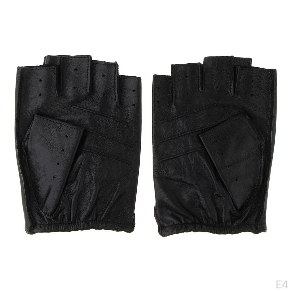 Faux Leather Mens Womens Biker Fingerless Cycle Gloves
