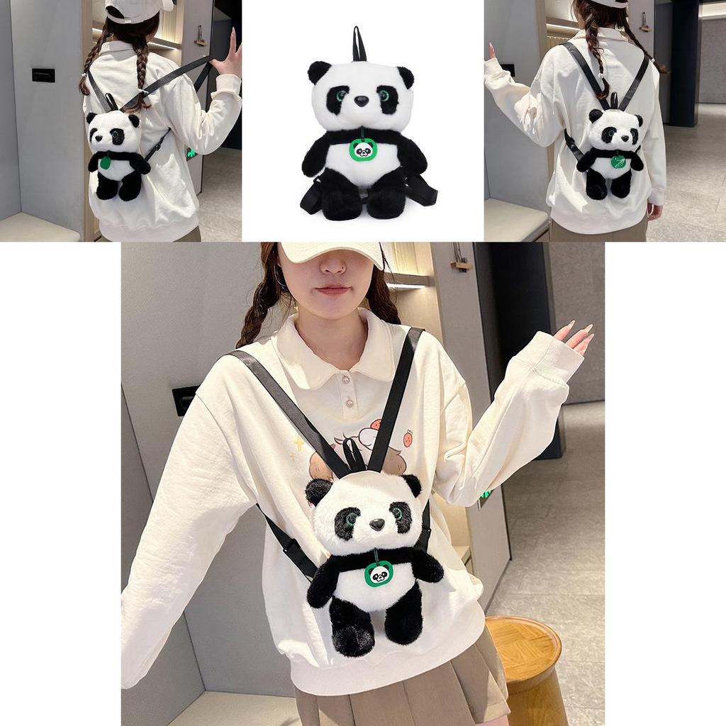 Cute Panda Plush Shoulder Bag With Zipper Pouch For Daily Use
