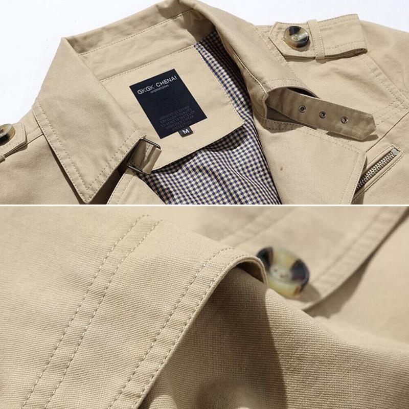 Spring New Men's Windbreaker Fashion Solid Color Long Jacket Coat Casual Loose Button Lapel Long Sleeve Office Commuter Coat