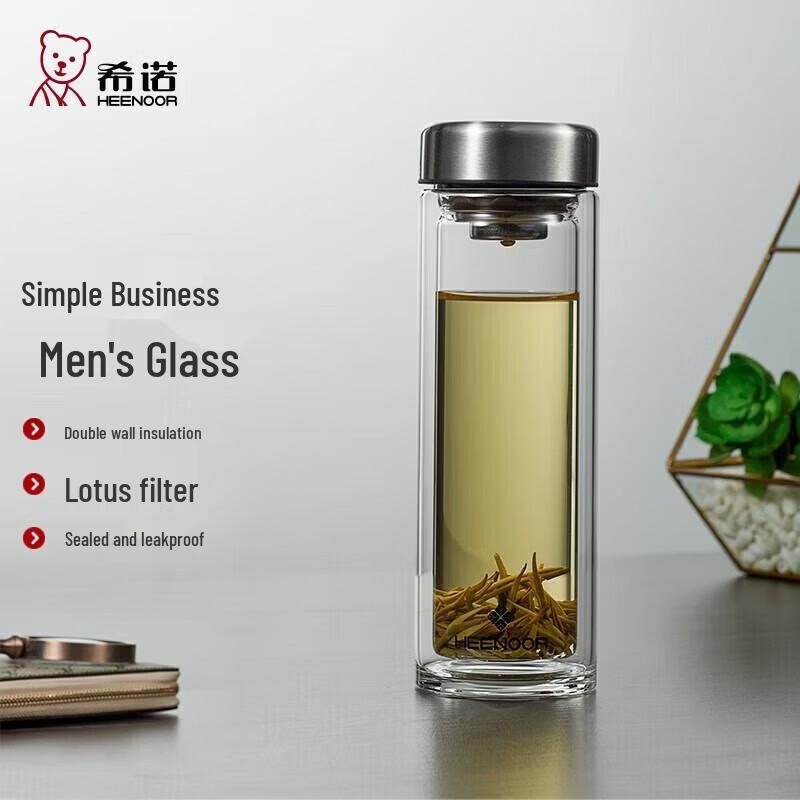 Heenoor N6568 Double-Layer Glass Tea Cup with Lid and Filter