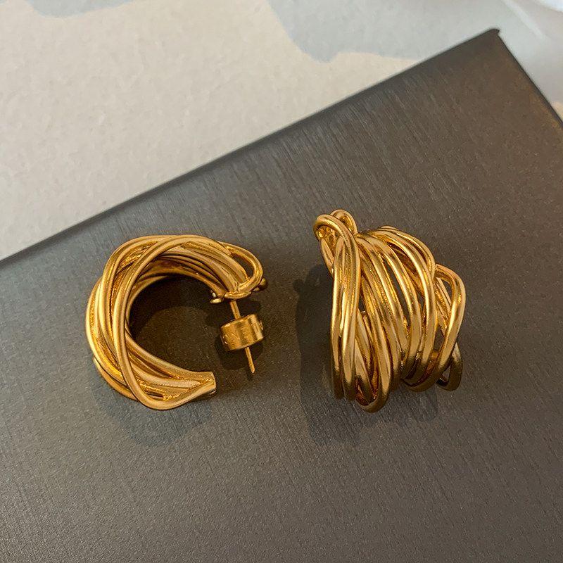 Asymmetrical Women s Best Selling Metal Unique Exaggerated Earrings Golden Hollow Winding C Shape