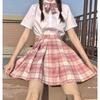 Lemon Sea Salt Plaid School Uniform: Short Sleeve Top & Midi Skirt Set