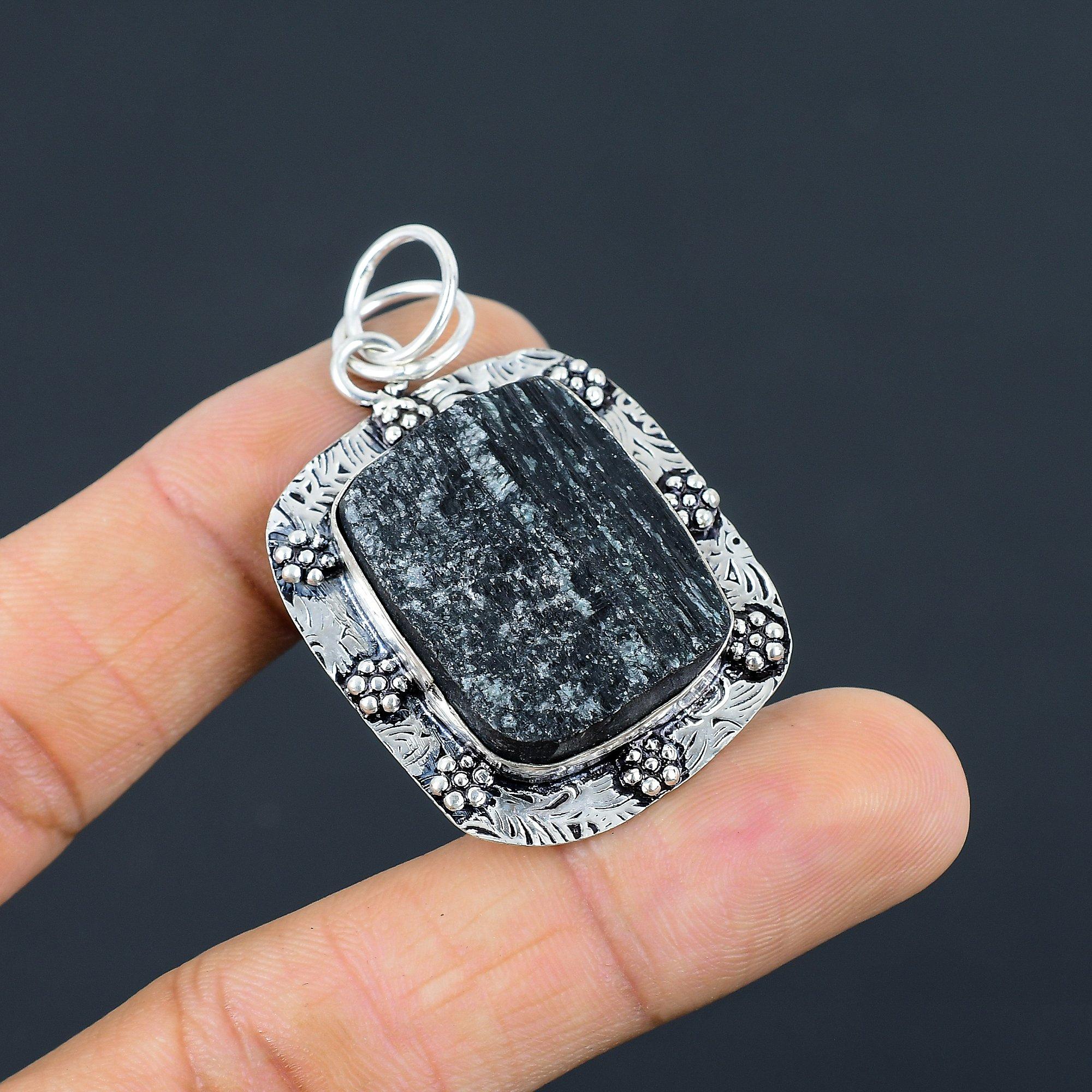 

Black Tourmaline Rough Gemstone Bezel Unique Pendant Jewelry 925 Sterling Silver