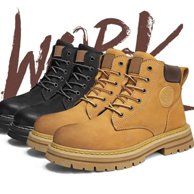 Martin Boots Men's 2 Leather High-top Rhubarb Boots, Winter Workwear Plush Cotton Shoes, Men's Snow