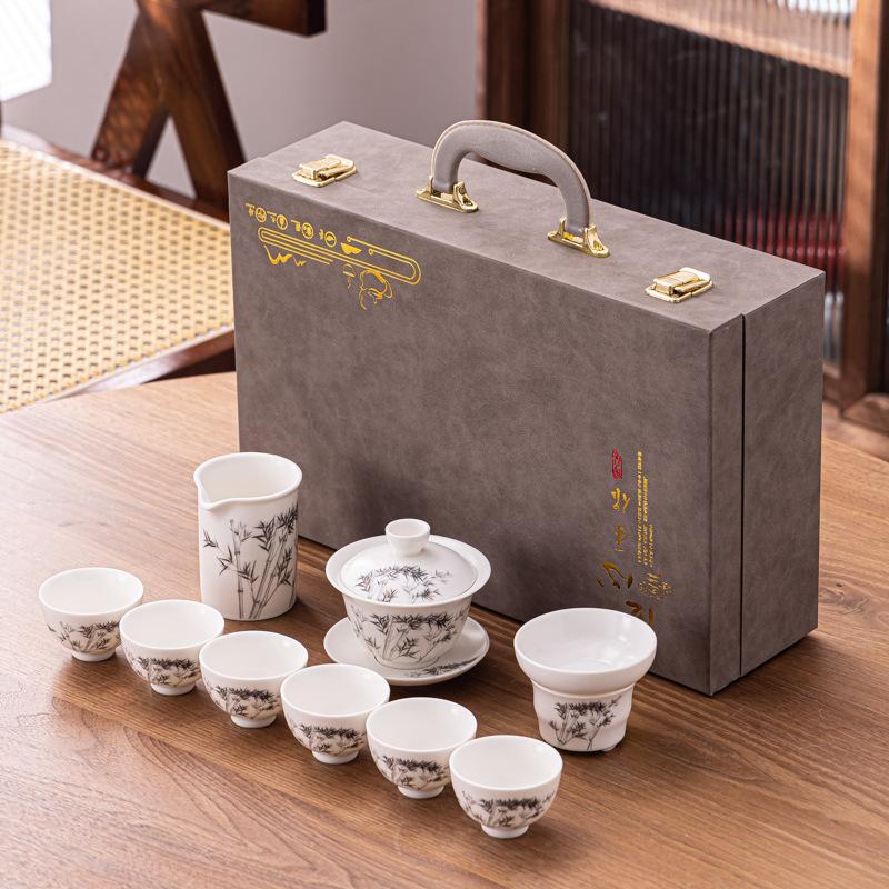 Vintage Bai Ru kiln tea set set, matte office gaiwan, tea cup, tea brewing set, business gift available