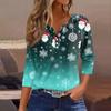 Women's T Shirt Tee Christmas Printed Button 3/4 Sleeve Tunic Daily Weekend Fashion Basic V- Neck Regular Top