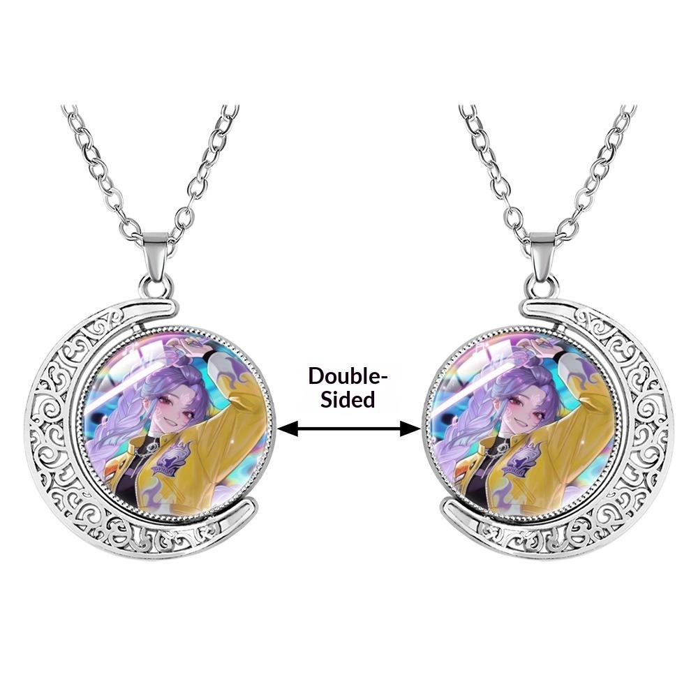 Collana con Pietra Preziosa a Forma di Luna Crescente Ciondolo Rotante Double-sided Accessori di Coppia di Alta Gamma