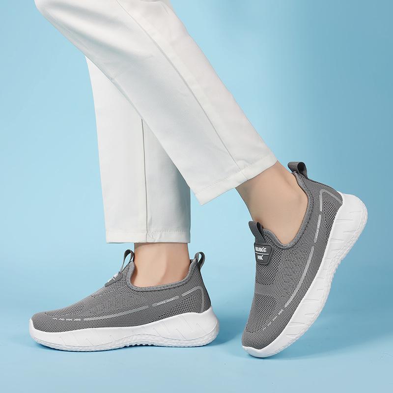 

Осенняя новая обувь, однопедальная, на мягкой подошве, дышащая, универсальная, повседневная женская обувь, летающая вязаная обувь для ходьбы, ленивая обувь 41 серый