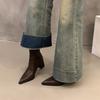 High Heel Coarse Heel Pointed Small Ankle Boots Women's Season Brown Fleece Martin Boots Skinny Short Boots