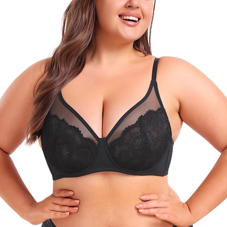 

Oversized Plus Size Lace Push Up Bra, Ultra Thin Breathable Summer Plus Bras for Women 34B чёрный