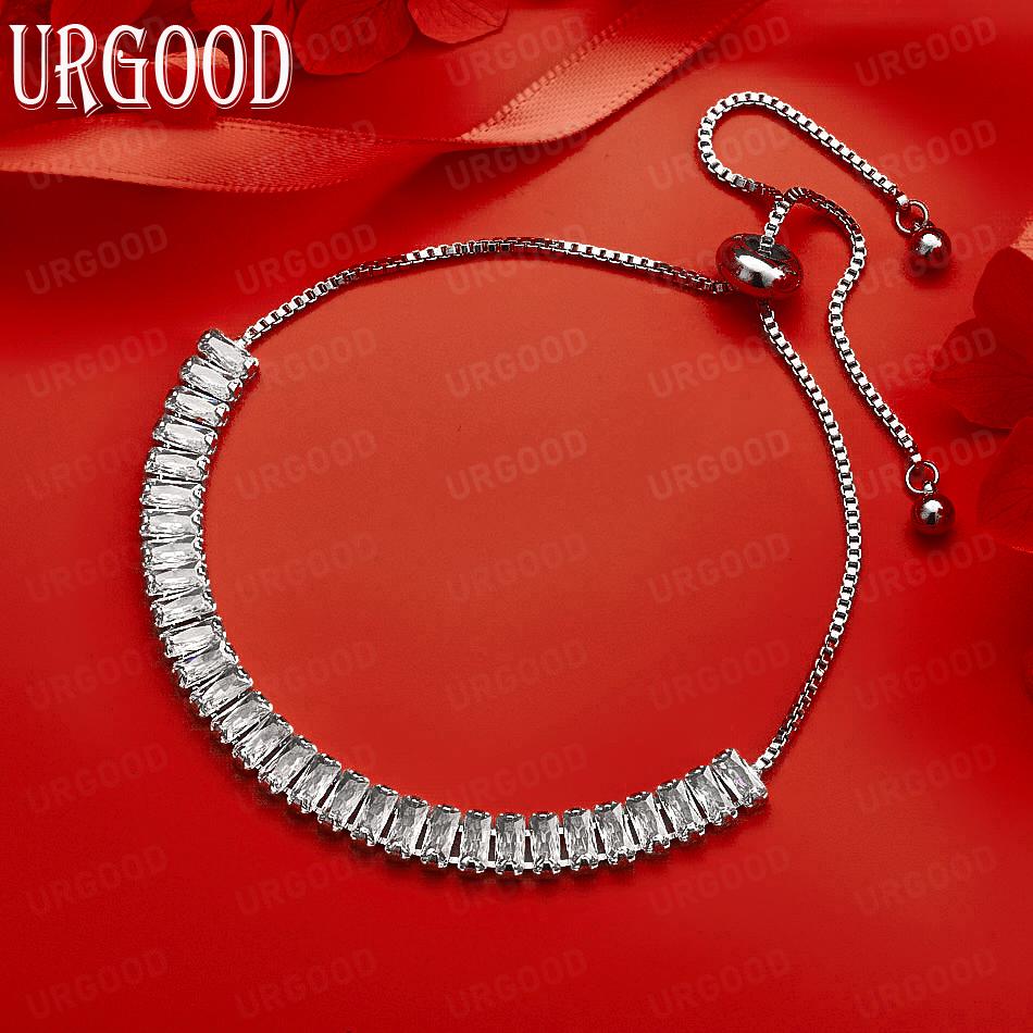 925 Sterling Silver AAA Zircon Side Chain Beautiful Bracelet Gift Jewelry 20CM