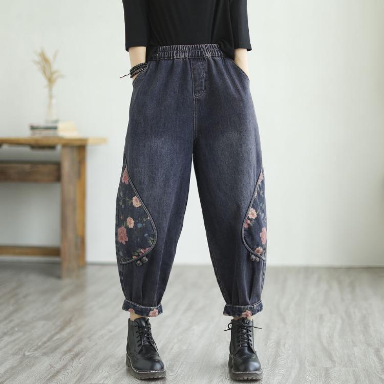 Printed Harun Jeans for Women Spring and Autumn New Item Plus Size Autumn Middle-aged Mom Loose Pants