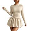 2026 Womens Slim Fit Long Sleeve Midi Dress With Elastic Puff Skirt Round Neck Stretch Milk Silk Fabric