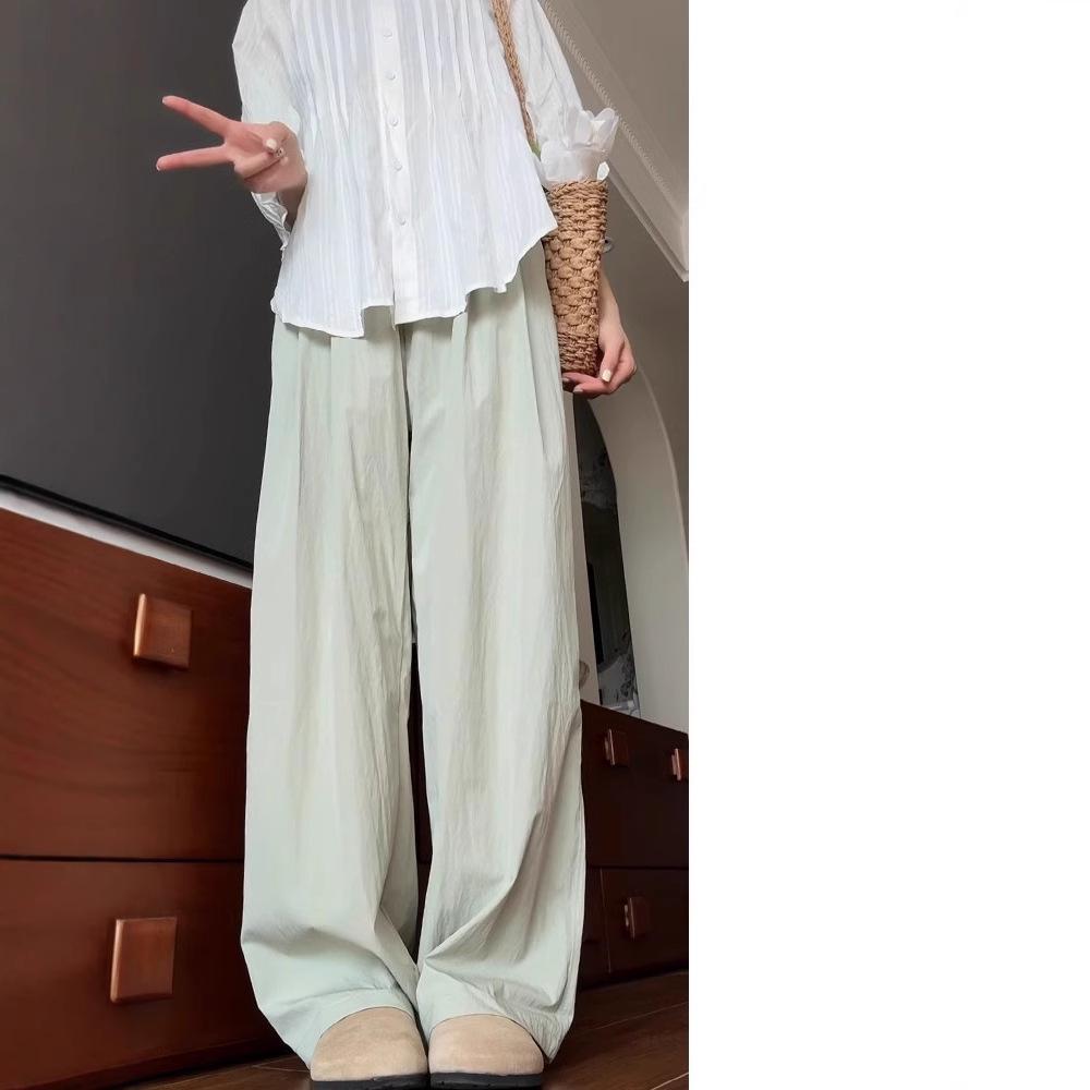 Ice Silk Women's Wide-Leg High-Waist Slimming Pants - Summer Plus Size Trousers