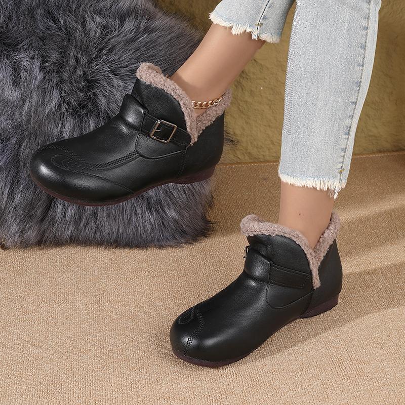 Short Boots for Women, Winter 2025 New Style, Anti-slip Soft Sole Cotton Shoes, Retro Flat Mother Leather Shoes