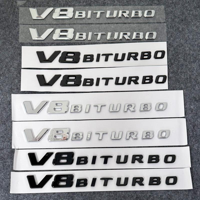 3d ABS cromo letras negras V8 BITURBO Logo emblema guardabarros de P3coche pegatinas laterales insignia para C63 E63 S63 GLC63 GLE
