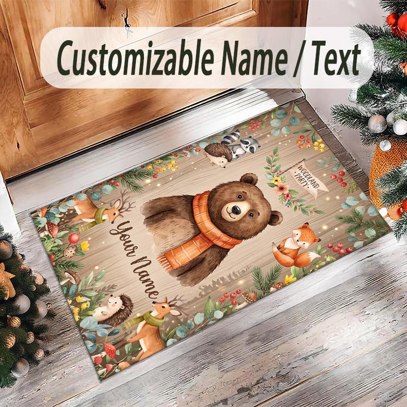 Covor de podea din catifea de cristal cu tematică animală, personalizat cu nume și text, covor cald pentru decorarea casei