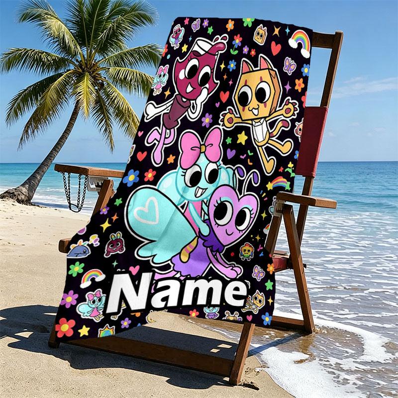 Custom Name Personalized Dandy's World Print Beach Towel, for Trip Camping Beach Party Home Decor, Birthday Gift for Family & Friends